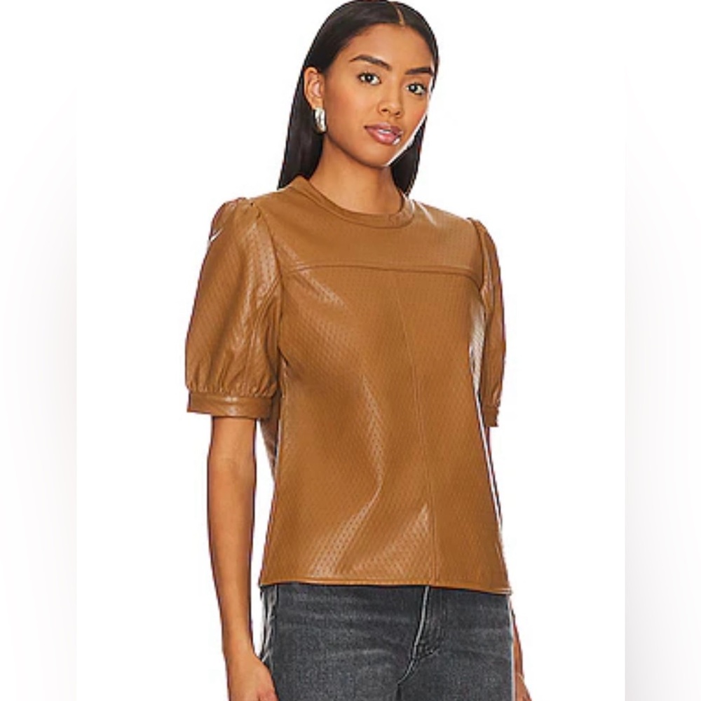 Steve Madden Brown Puff Sleeve Top size small faux leather